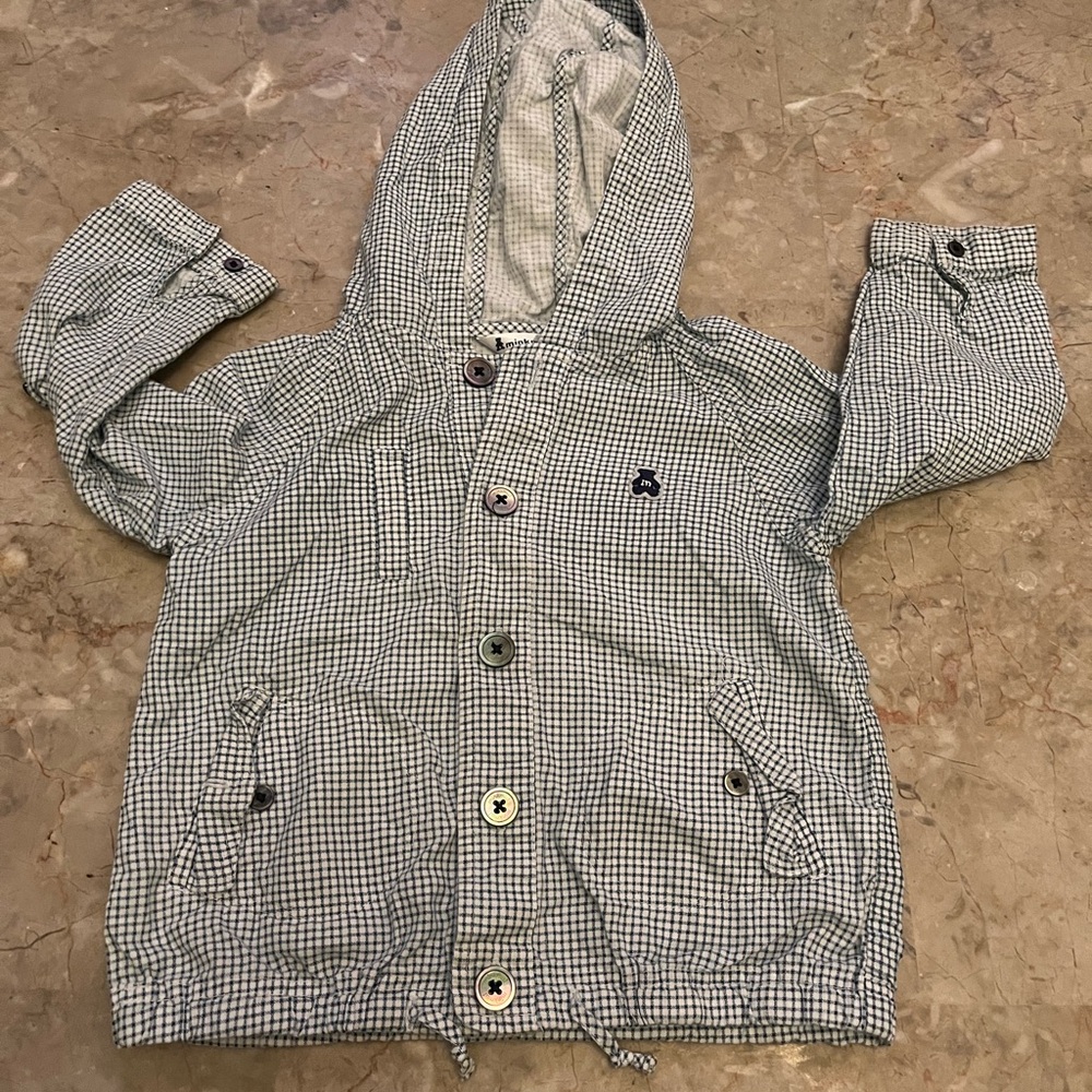 Minkmui Kids Hooded Checkered Jean Jacket